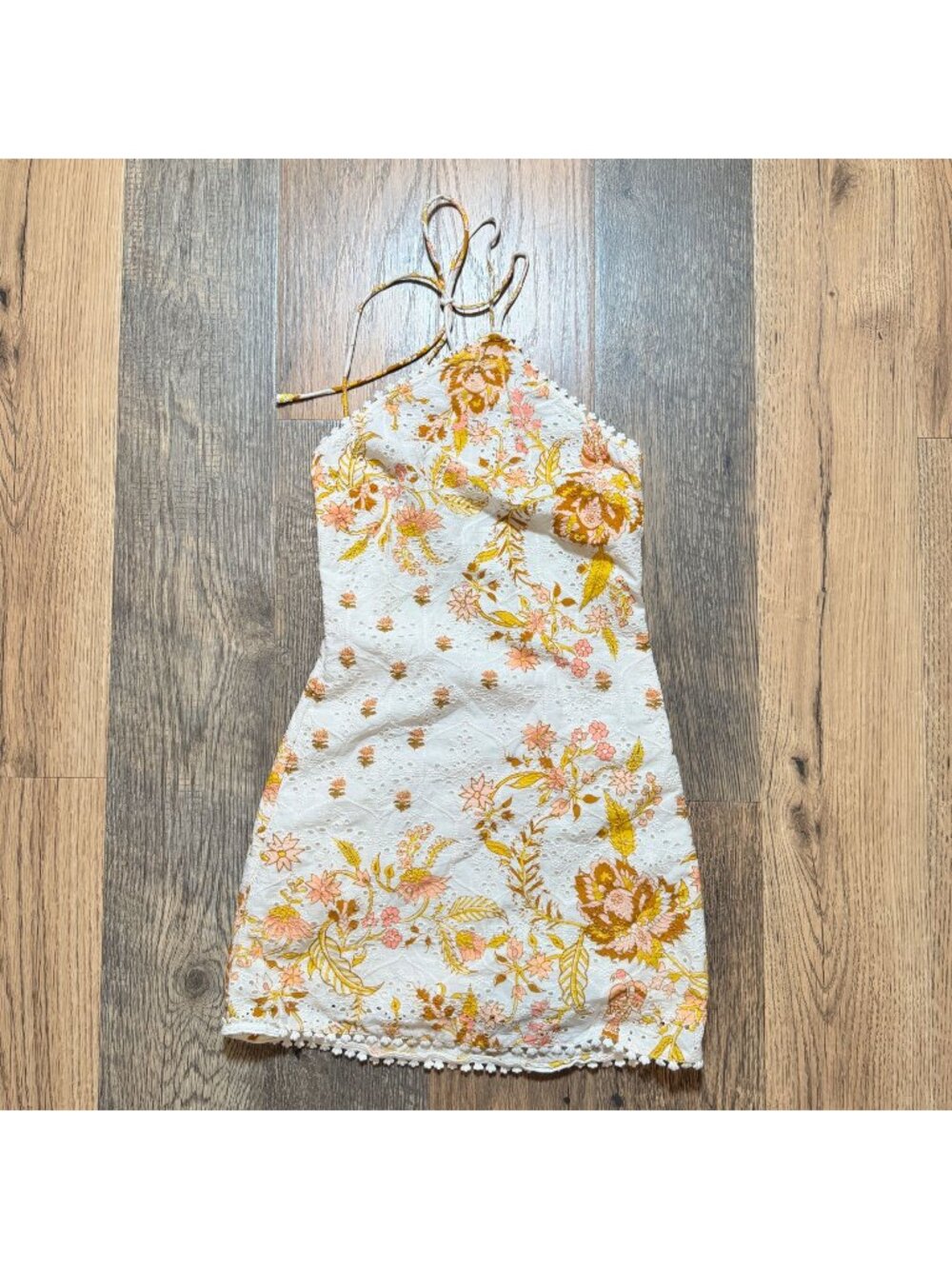 Retrofete Hemant & Nandita Tora Mini Halter Dress Off White Floral Size XS